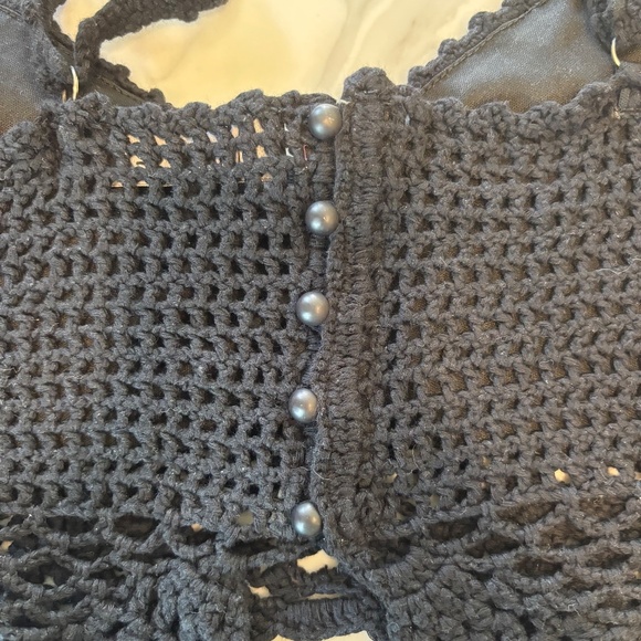 Lulus Bonfire Dance Black Crochet Crop Top - Size L - Picture 5 of 6
